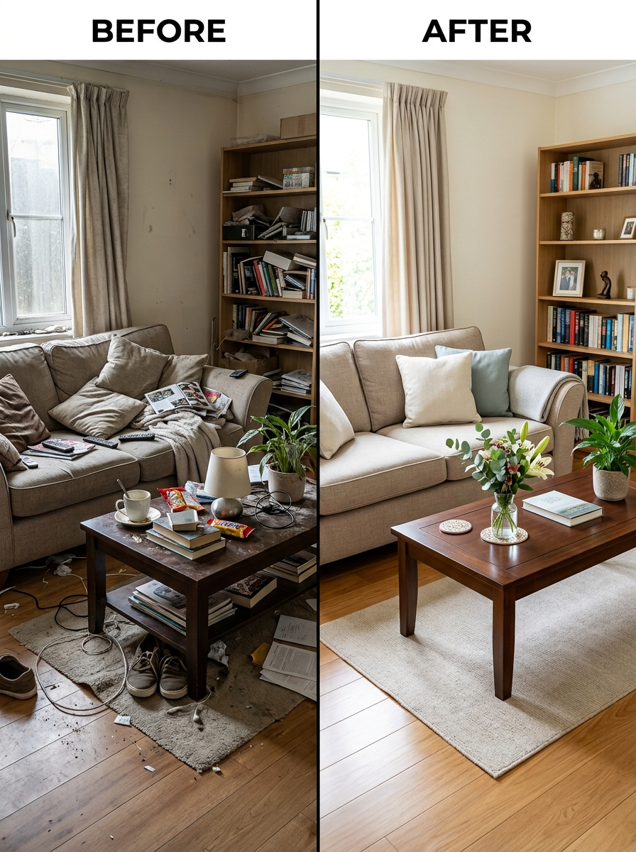 Before and after home cleaning